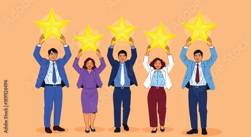 Business team celebrating success with shining stars