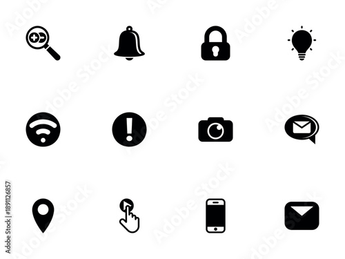 Set of Universal Black Interface Icons for Mobile Apps