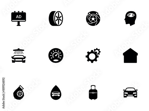 Set of Black Icons for Automotive and General Service Industries
