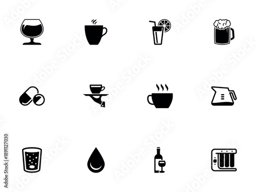 Versatile Black and White Icons for Beverages Alcohol and Liquid Containers