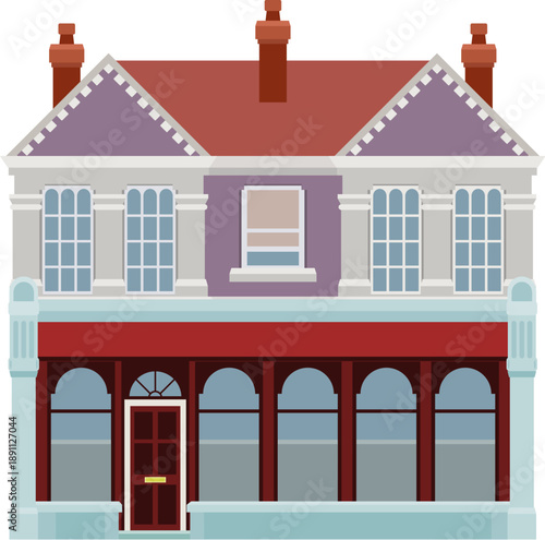 Victorian old English house building. Georgian mansion manor style homes. Vintage British architecture facade illustration.