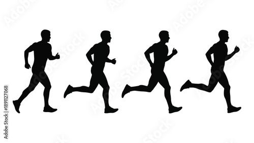 A line of silhouetted runners depicted in various stages of a running stride