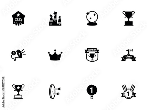 Monochrome Silhouette Collection of Achievement Trophies and Winner Awards