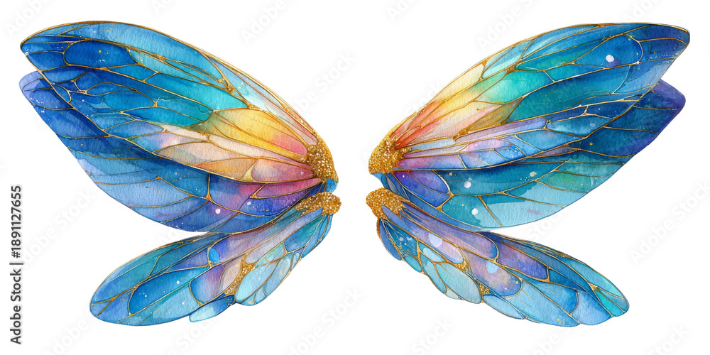Fototapeta premium Watercolor - Fairy wings watercolor illustration isolated on transparent. png file for art work.