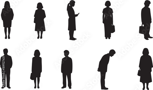 Silhouettes of business people in various poses and attire