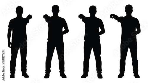 Four silhouetted figures demonstrate different arm positions against a white background