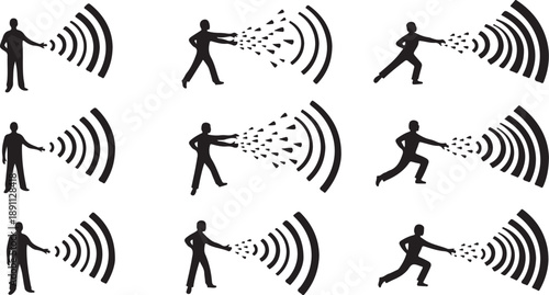 Silhouettes of people communicating in various dynamic poses online