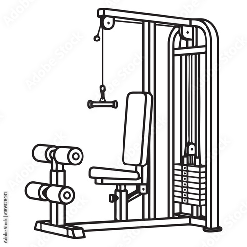 Lat Pulldown Machine Gym Vector Icon – Back Strength Training Fitness Equipment Outline Icon