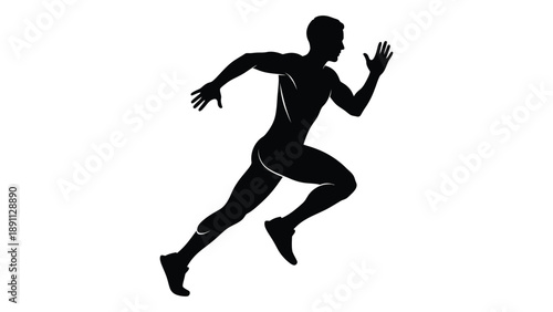 A black silhouette of a man dynamically running forward captured in a single pose