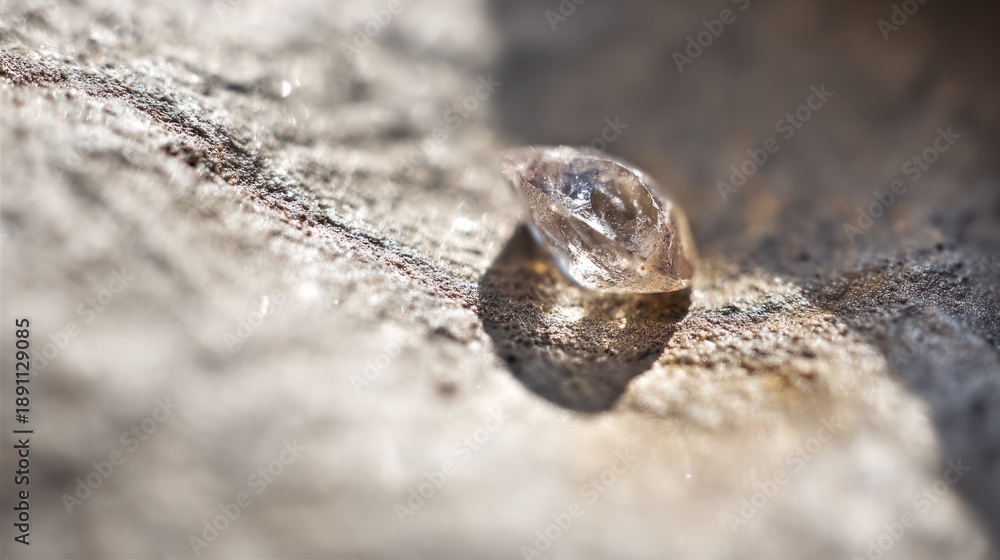 Obraz premium Raw diamond crystal embedded in rough rock surface, sparkling in natural light. STEM education sheets, lab safety posters, designed for STEM education and laboratory safety posters.