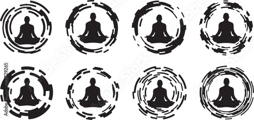 Meditation silhouettes in circular brush strokes black and white