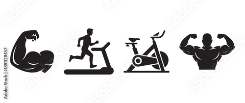 Fitness and Gym Icons Silhouette Set