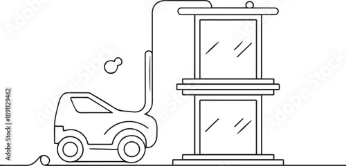 Vehicle Refueling at Gas Station Pump, Line Art Illustration