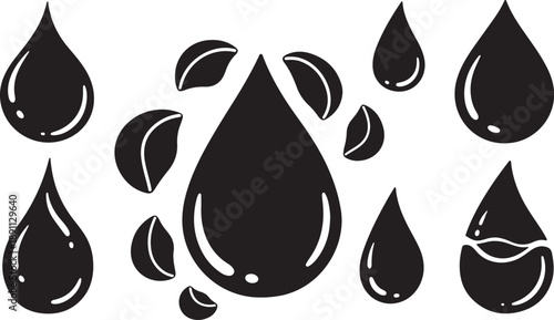 Black water droplets on white background vector illustration design