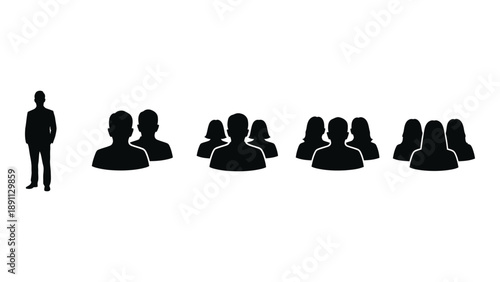 Silhouettes of people in varying group sizes progressing from one to six individuals