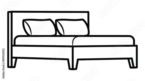 Simple line drawing of a modern two seater sofa or couch with pillows