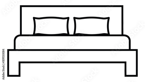 Simple line drawing of a bed with two pillows a headboard and frame