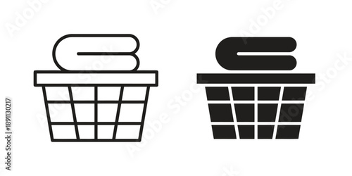 Laundry basket icon outline and solid black style for washing clothes chore household task clean linen service symbol folded fabric container graphic for domestic cleaning housekeeping
