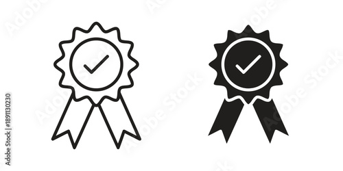 Line art and solid black icons representing awards and ribbons, suggesting recognition, achievement, and success, perfect for design projects.