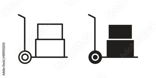 Hand truck dolly with boxes icon set in line drawing and filled styles logistics delivery moving service warehouse equipment vector