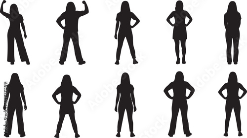 Silhouettes of confident women in various poses and outfits