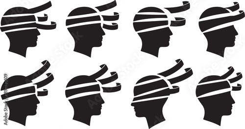 Silhouette of people wearing headband with tubes on head