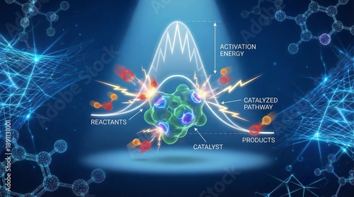 Scientific Illustration Of Catalyst Action Lowering Activation Energy Barrier