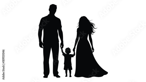Silhouette of a family a mother father and young child holding hands