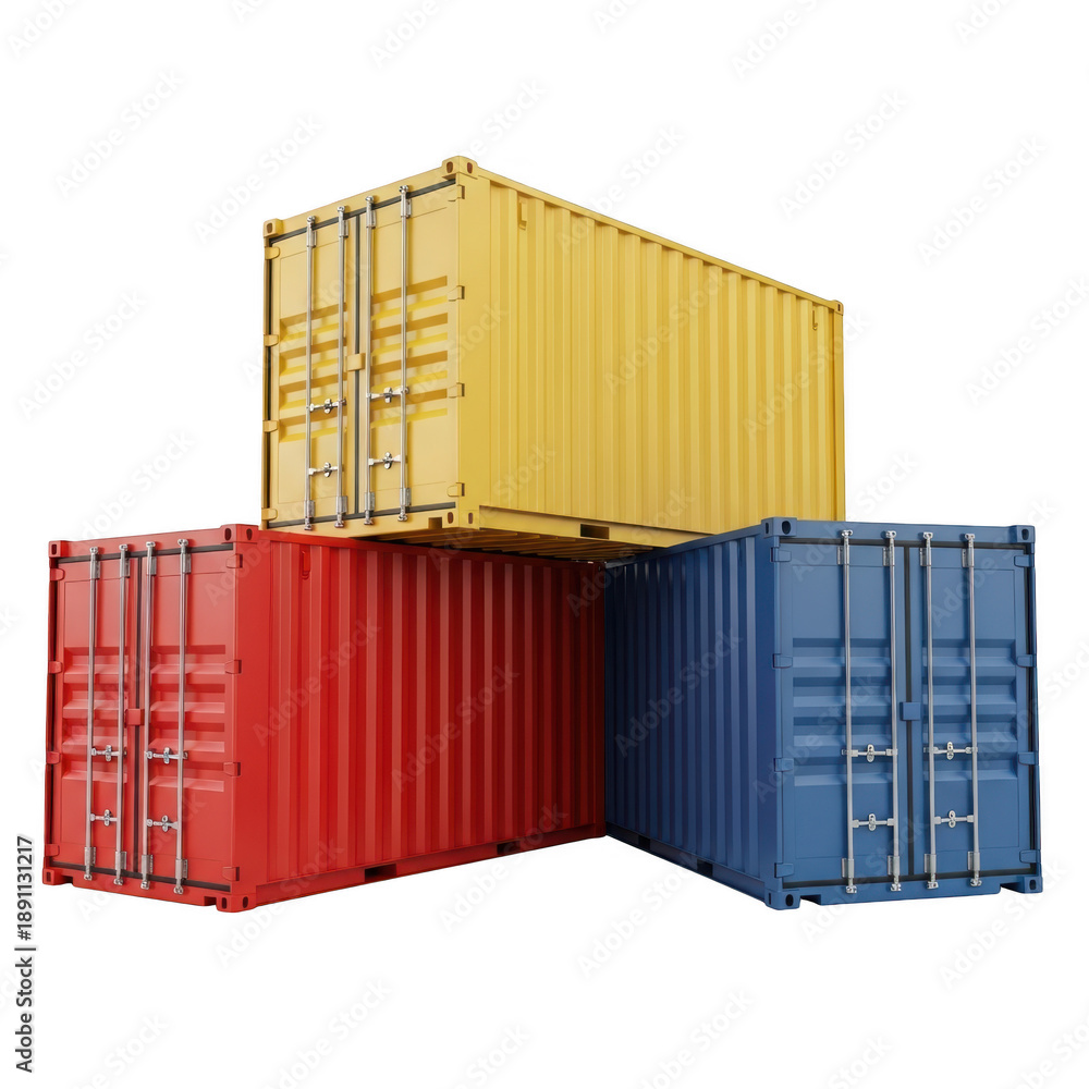 Fototapeta premium 3d rendered colorful shipping containers isolated on transparent background