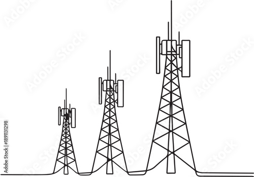 Three telecommunication towers standing tall in a landscape view