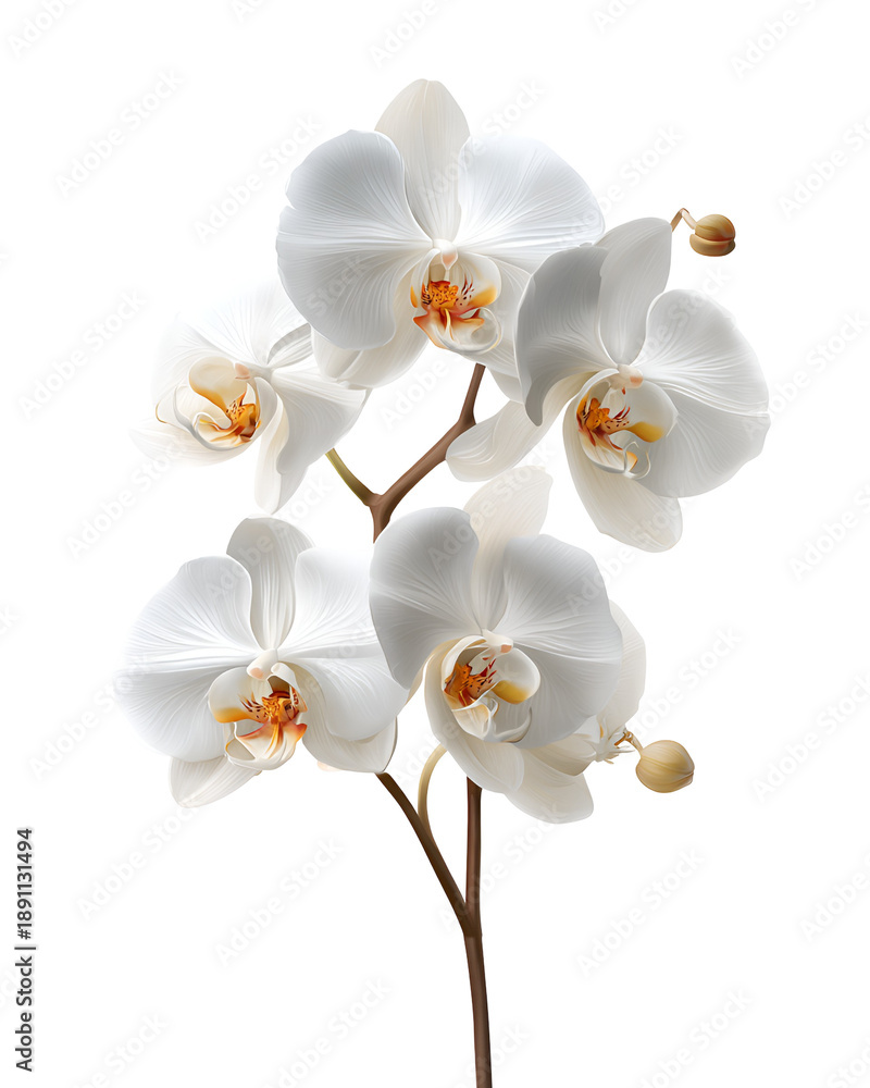 Fototapeta premium Elegant White Orchid Flowers Branch Isolated PNG Transparent Background