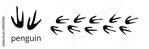 Penguin footprints silhouette set showing walking tracks. Ideal for polar wildlife and educational graphics.