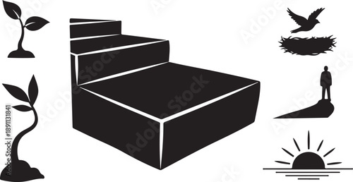 Stairway to Success with Growth and New Beginnings Symbols