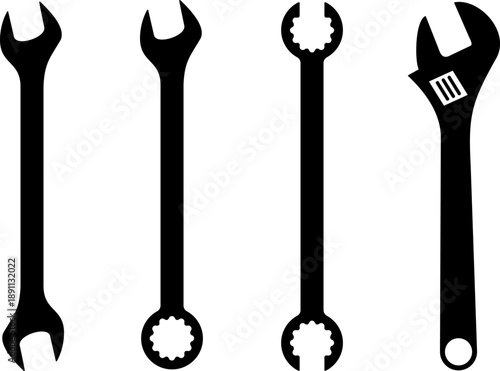 Wrench Tool Icon Set. Mechanical Repair Silhouettes. transparent background.eps