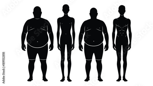 Silhouettes depicting varying human body types from obese to extremely thin