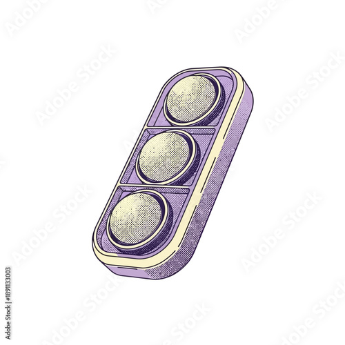 Vector graphic Minimalist sensory fidget toy, three distinct pushable elements. This dimensional artwork promotes calm, focus, relaxation, and offers stress relief