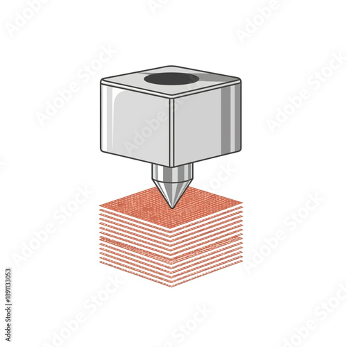 A detailed Vector illustration of a modern 3D food printer nozzle precisely depositing layers of material, showcasing innovative additive manufacturing