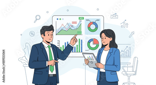 Business professionals analyzing data and graphs in a meeting