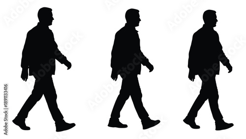 Three silhouetted men walking in a row depicting movement and anonymity