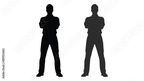 Two silhouettes of a man standing with arms crossed against a white background