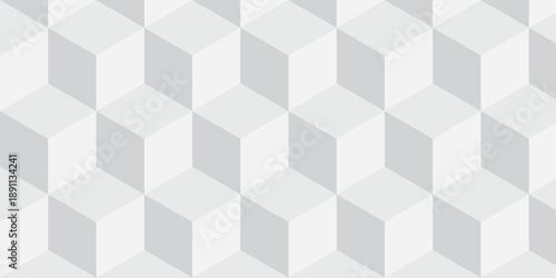 Seamless white geometric cube creative concept triangle overlapping overlap square technology texture. geometric digital cubes fabric and wallpaper grid block texture background.