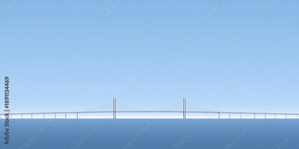 Fototapeta premium Expansive suspension bridge spanning across calm blue water under a clear sky, symbolizing connection and infrastructure