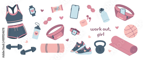 Sport equipment set. Simple flat illustration isolated on white background