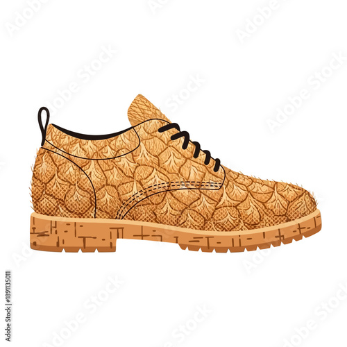 Vector illustration of an innovative bio-leather shoe, showcasing a sustainable and unique design for eco-conscious fashion footwear on a white background, representing ethical and modern style