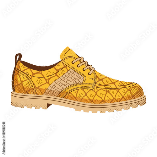 Vector illustration of a men's dress shoe. Features an intricate, engineered geometric pattern, conveying an advanced aesthetic for modern footwear and fashion