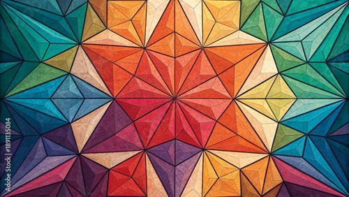 Vibrant geometric mosaic pattern with colorful triangles