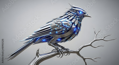 Futuristic Robotic Bird with Glowing Blue Accents