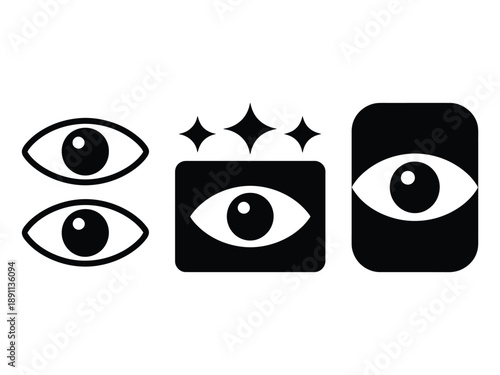 Three eye icons in black and white with different styles shown
