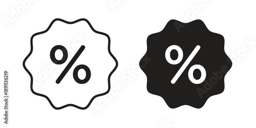 Percentage sign icons outline and solid fill for discount, sale, offer, promotion, percent, rate, and financial symbols in graphic design and marketing