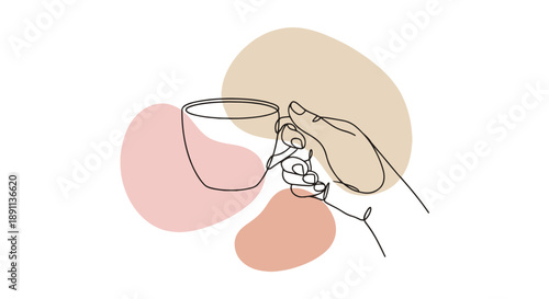 Hand Holding Coffee Cup - Minimalist Line Art Vector
